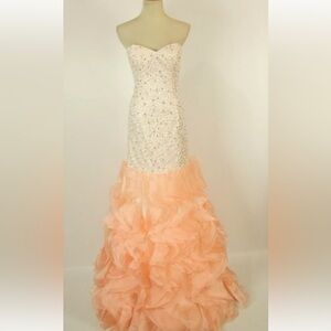 Jovani Coral/White/Clear Flower Iridescent Prom Dress